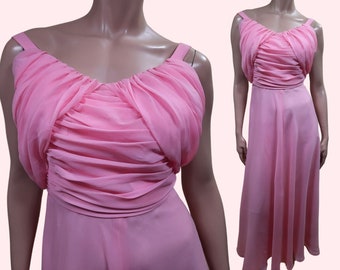 Vintage 60s Pink Chiffon Dress Full Length Sleeveless Gown Prom Party Size XXS