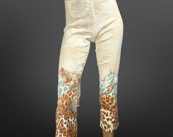 Vintage Paul Brial Leopard Floral Capri Pants High Waisted Size 4 Tuscan Mom