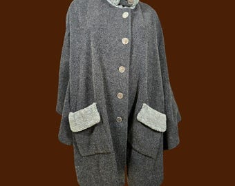 Vintage Steinbock Cape Coat Womens Gray Austrian Wool One Size cloak Poncho