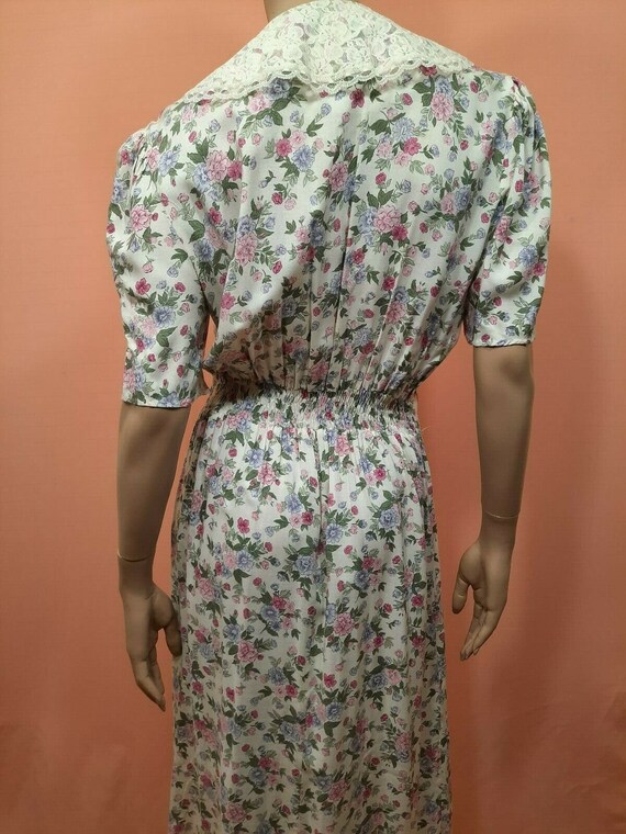 Vintage 80s Romantic Pastel Floral Midi Dress Wit… - image 7