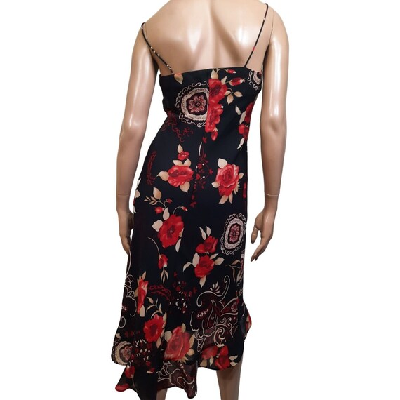 Vintage 90s Floral Slip Dress Size M Spaghetti Strap Midi Black