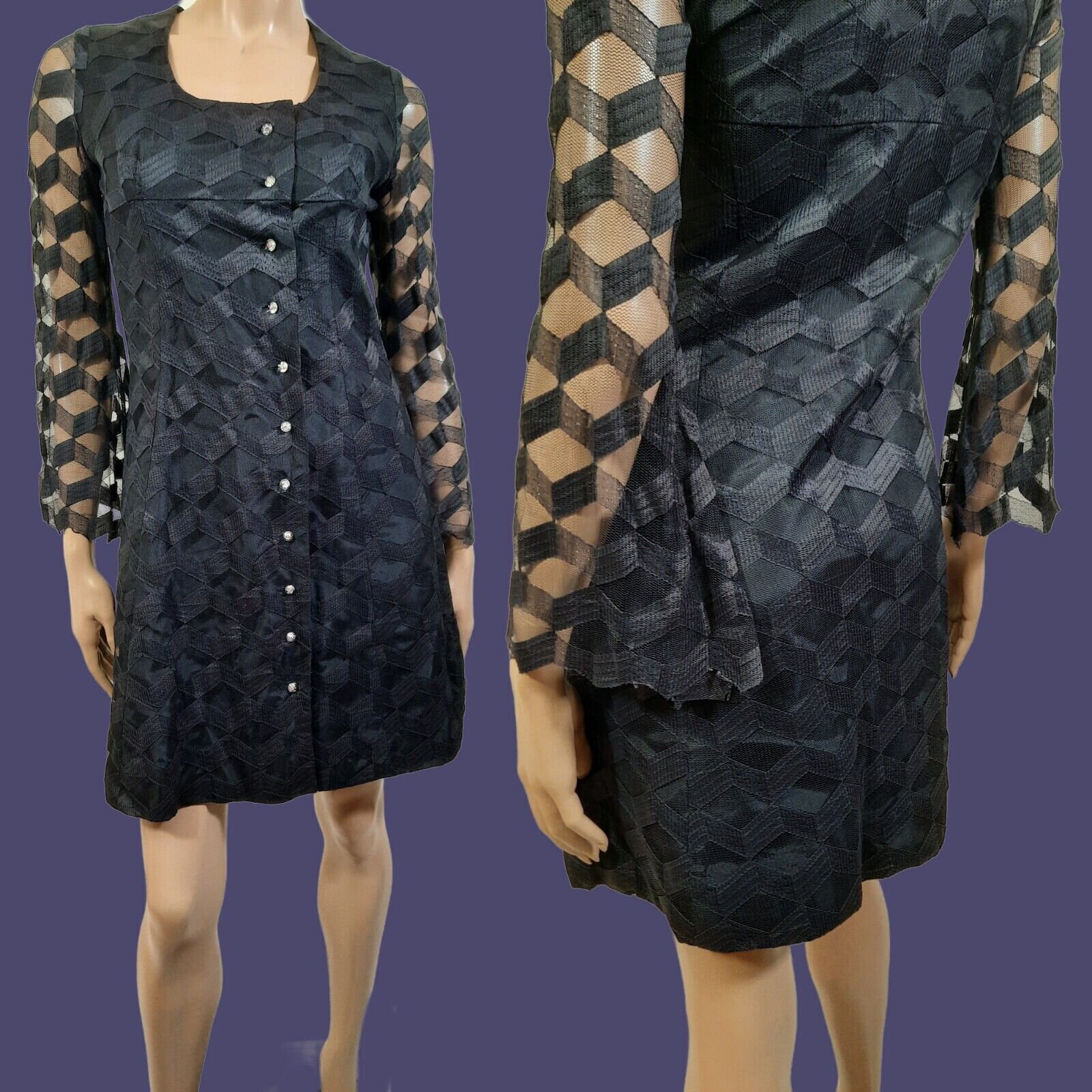 Vintage 70s Black Lace Mini Dress Flared Sheer Sleeves Size S Mod  Whimsygoth - Etsy