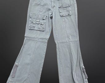 Y2K Cropped Cargo Pants Size 9 Green Kick Flare Rave Festival Grunge Punk