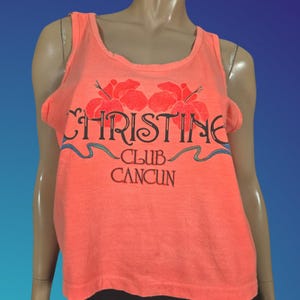 Vintage 80s 90s Neon Tank CHRISTINE Cancun Boxy Coral Glitter One Size Cotton