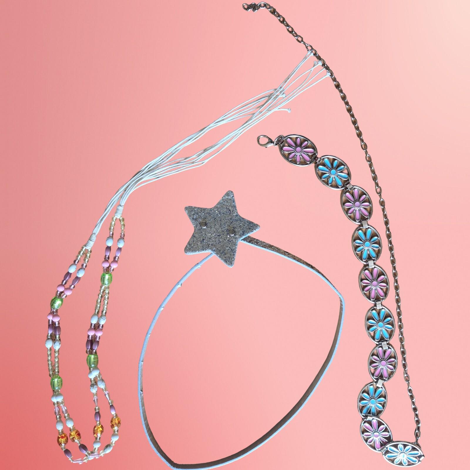 Vintage Y2k Embellished Seashell Rhinestone Tie Belt Boho Fairy 31\