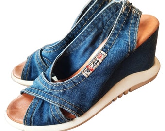 Sandales compensées en jean Y2K à talons compensées US 7,5 bleu des années 2000 38 EUR