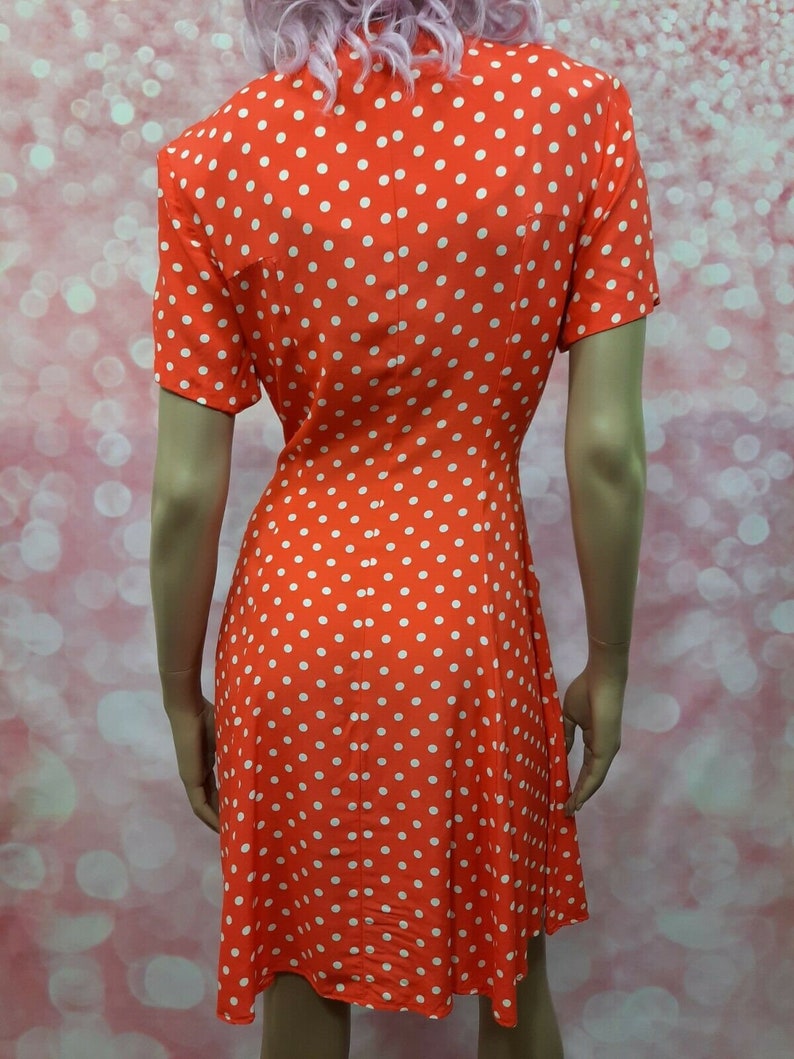 Vintage 80s Orange Polka Dot Dress Size S Short Sleeve Knee Length With Pockets