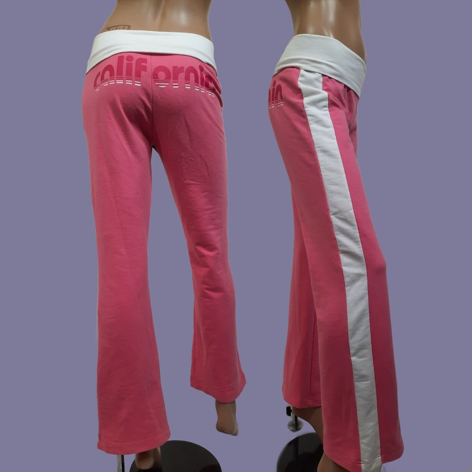 Y2K Pink Fold Over Yoga Track Pants Low Rise Bootcut Size M 2000s