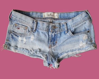 Y2K Hollister Low Rise Denim Kurze Jeans Shorts Distressed Light Wash 26 Taille Größe 3