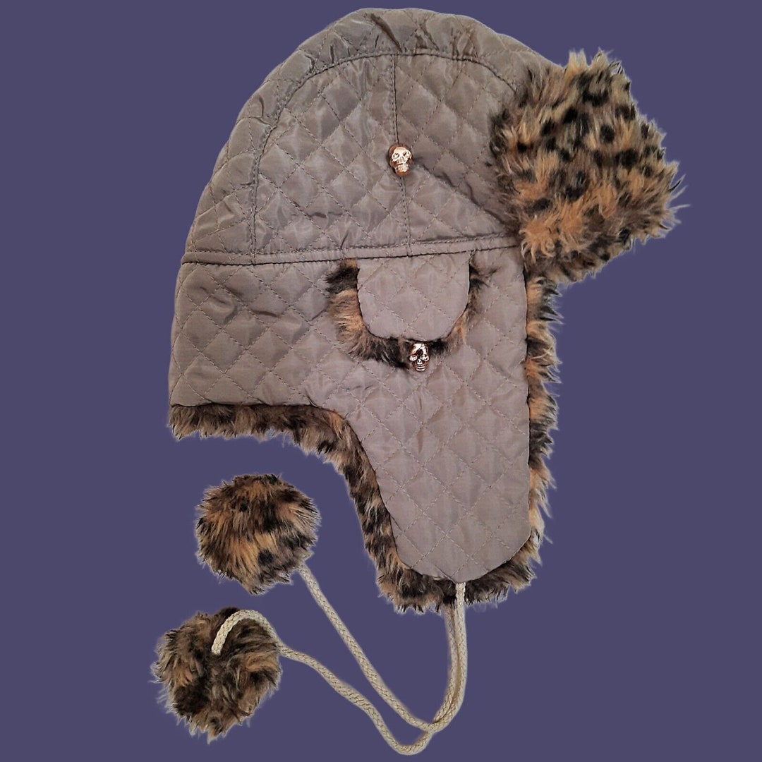 Y2K Ear Flap Trapper Hat Beige Cheetah Print Faux Fur Gold Etsy