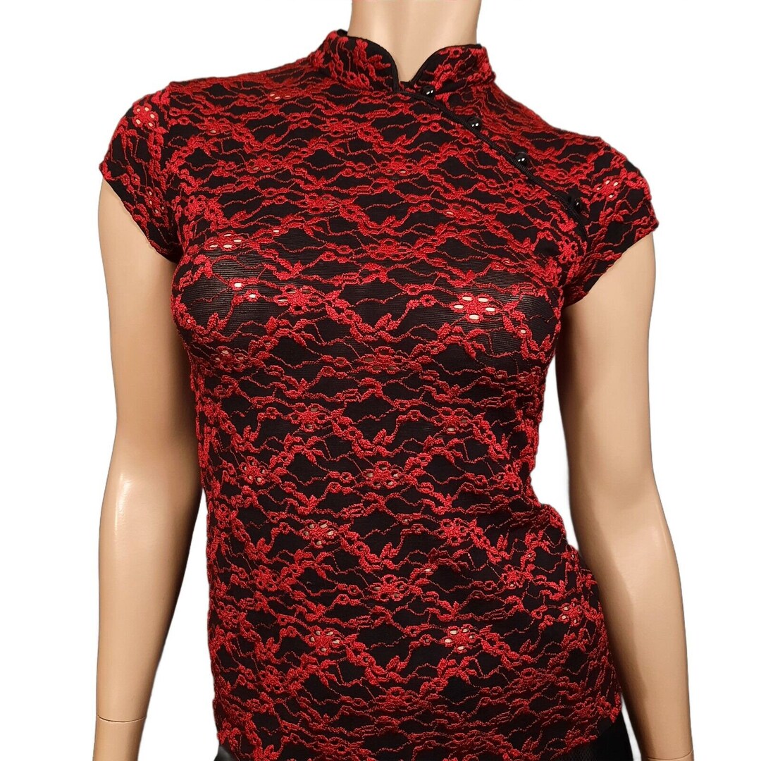 Red Fall Lace Y2k Top