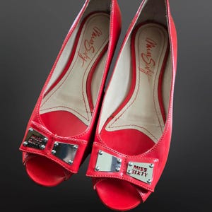 Y2K Miss Sixty Red Patent Leather Ballet flats EUR size 36 Peep toe Bows US 5.5