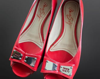 Y2K Miss Sixty Red Patent Leather Ballet flats EUR size 36 Peep toe Bows US 5.5