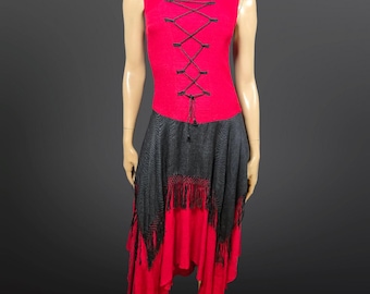 Vintage 90s Medieval Renaissance Dress XS Gothic Fairy Witchy Lace Up Corset