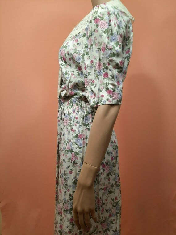 Vintage 80s Romantic Pastel Floral Midi Dress Wit… - image 5