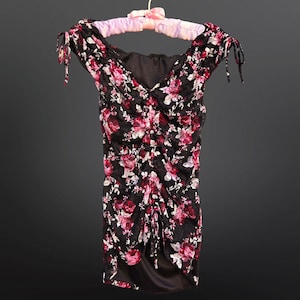 Y2K Ruched Dark Floral Lace Top Womens Size S Sleeveless Tank Fairy Coquette