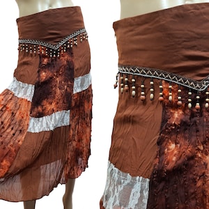 Vintage Fairy Grunge Midi Skirt Boho Peasant Style Beaded Lace Trim  Size S