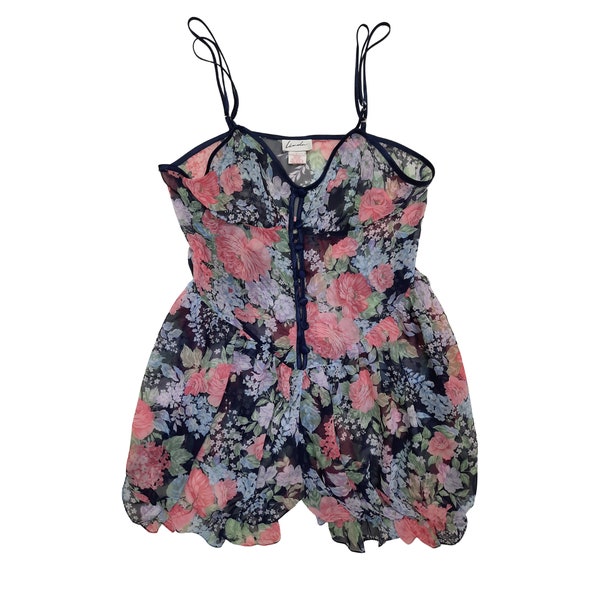 2pcs/Set Vintage Mesh Ruffled Long Sleeve Sleepshirt And Thong Panty main image 1