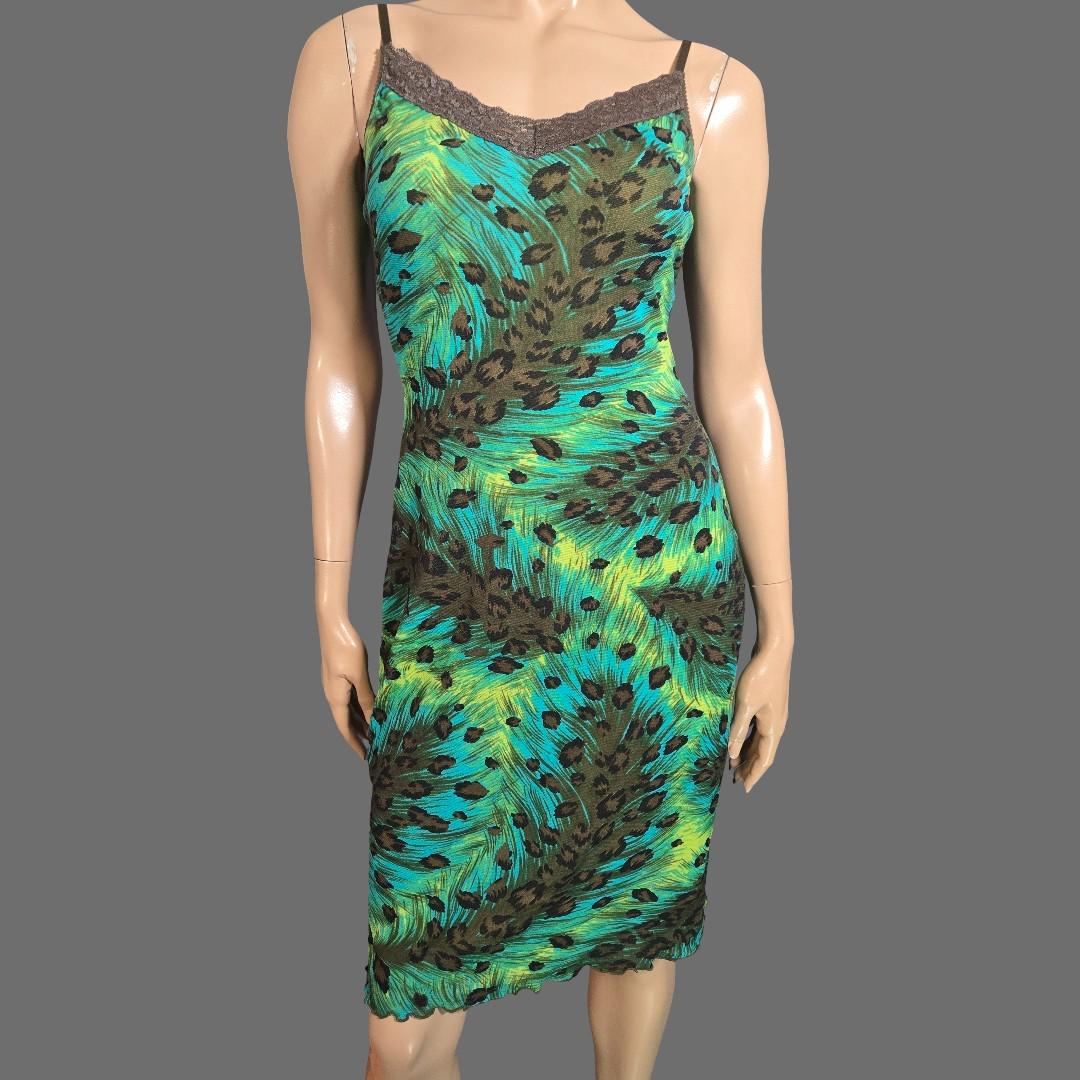 Vintage Green Leopard Print Dress - Etsy Vintage Green Leopard Print Dress - Etsy