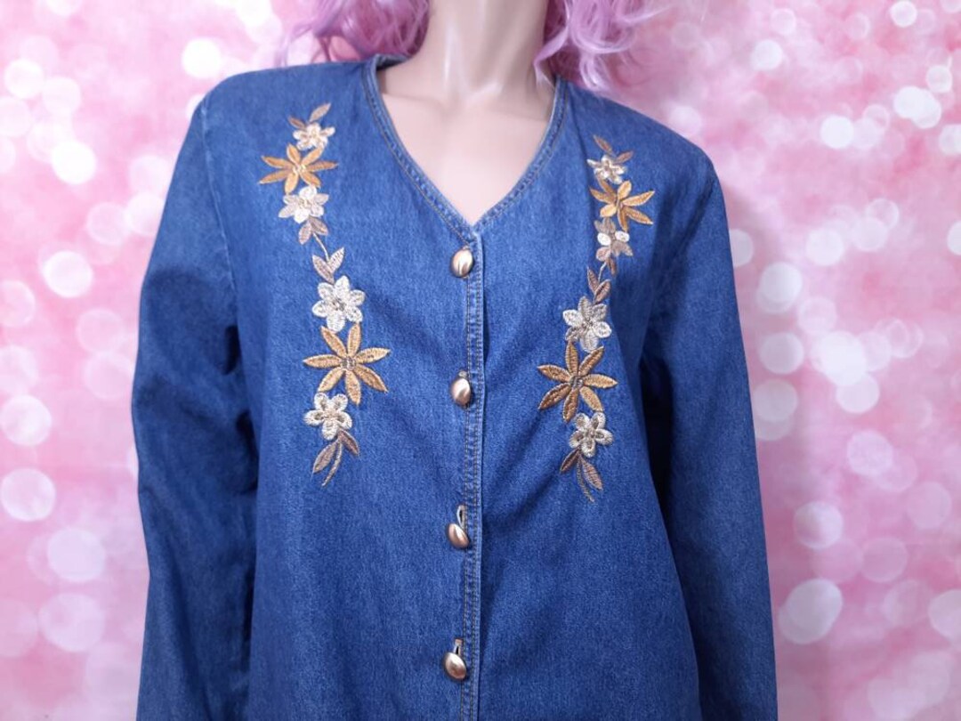 ジャケット・アウター 80s vintage flower denim jeans jacket s-l400.jpg