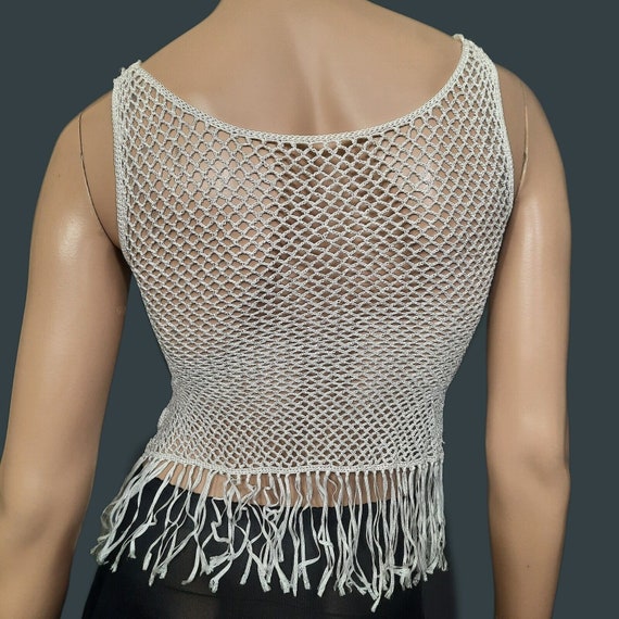 Y2K Sleeveless Fringed Crochet Tank Top Womens S … - image 9