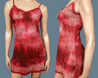 Y2K Mesh Slip Dress Size M Boho Fairy Grunge Paisley Lace Trim Mini Lingerie