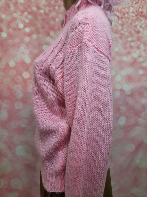 Vintage 80s Sweater Size S Bubblegum Pink Mock Ne… - image 5