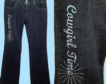 New Vintage 90s Cowgirl Time Bootcut Western Jeans Low Rise Embroidered Size 13