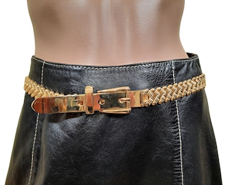 vintage 80s Gold Metal Skinny Belt Chain Waist Belt Taille S