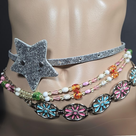Y2K Belts Chain Beaded Star Belt Size XS Lot of 3 Fairy Boho