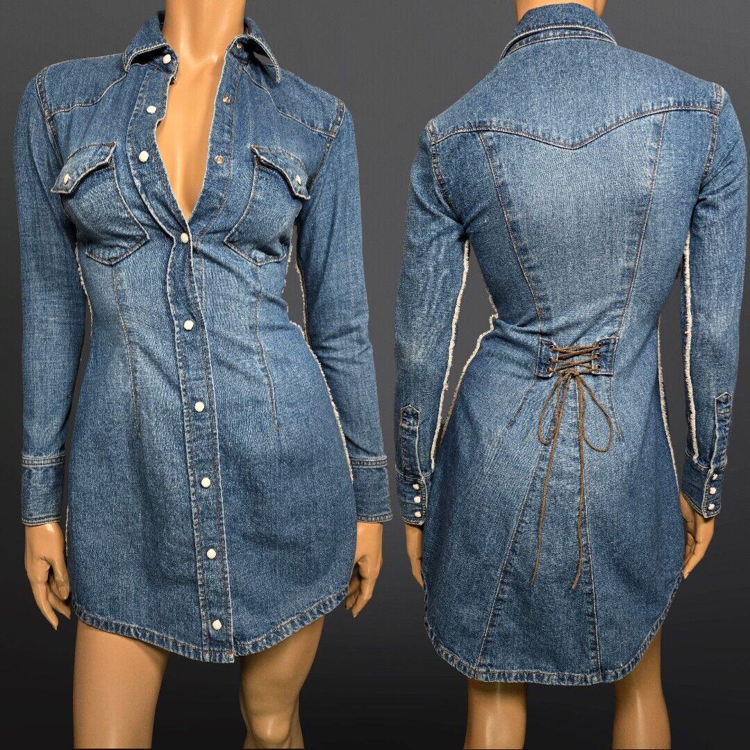 Y2K JLO Jennifer Lopez Denim Mini Shirt Dress Size XS Corset Cowgirl  Mcbling - Etsy
