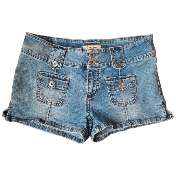 Y2K Liquid Denim Jean Shorts Low Rise Bareback US 9 Cowgirl Grunge Boho