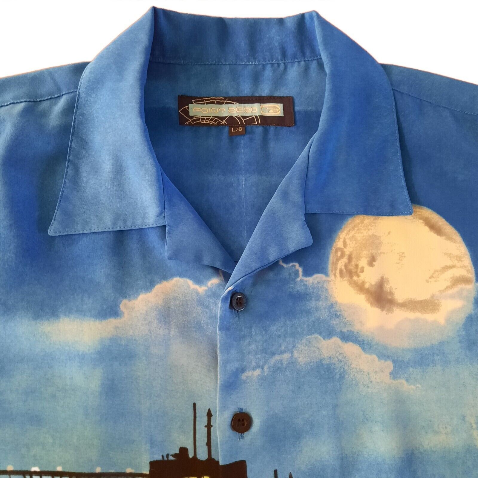 Y2K Point Zero Button up Shirt L City Allover Print Skater