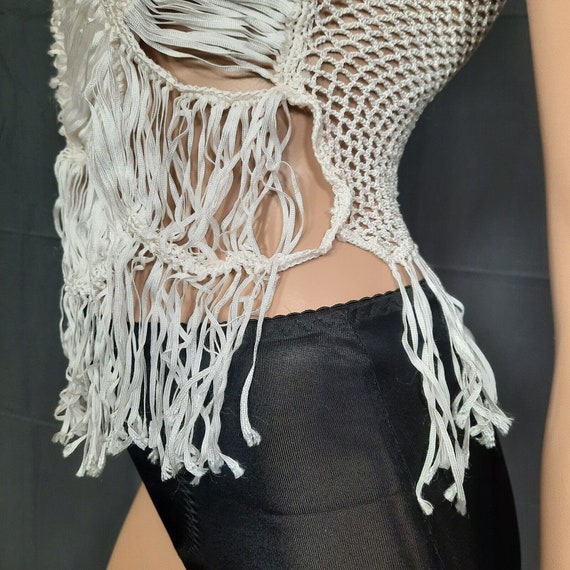 Y2K Sleeveless Fringed Crochet Tank Top Womens S … - image 6