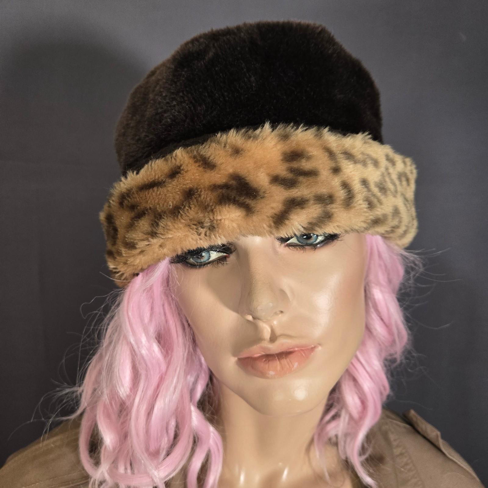 Vintage Faux Fur Hat Brown Leopard Print Fluffy Winter 90s Y2K - Etsy