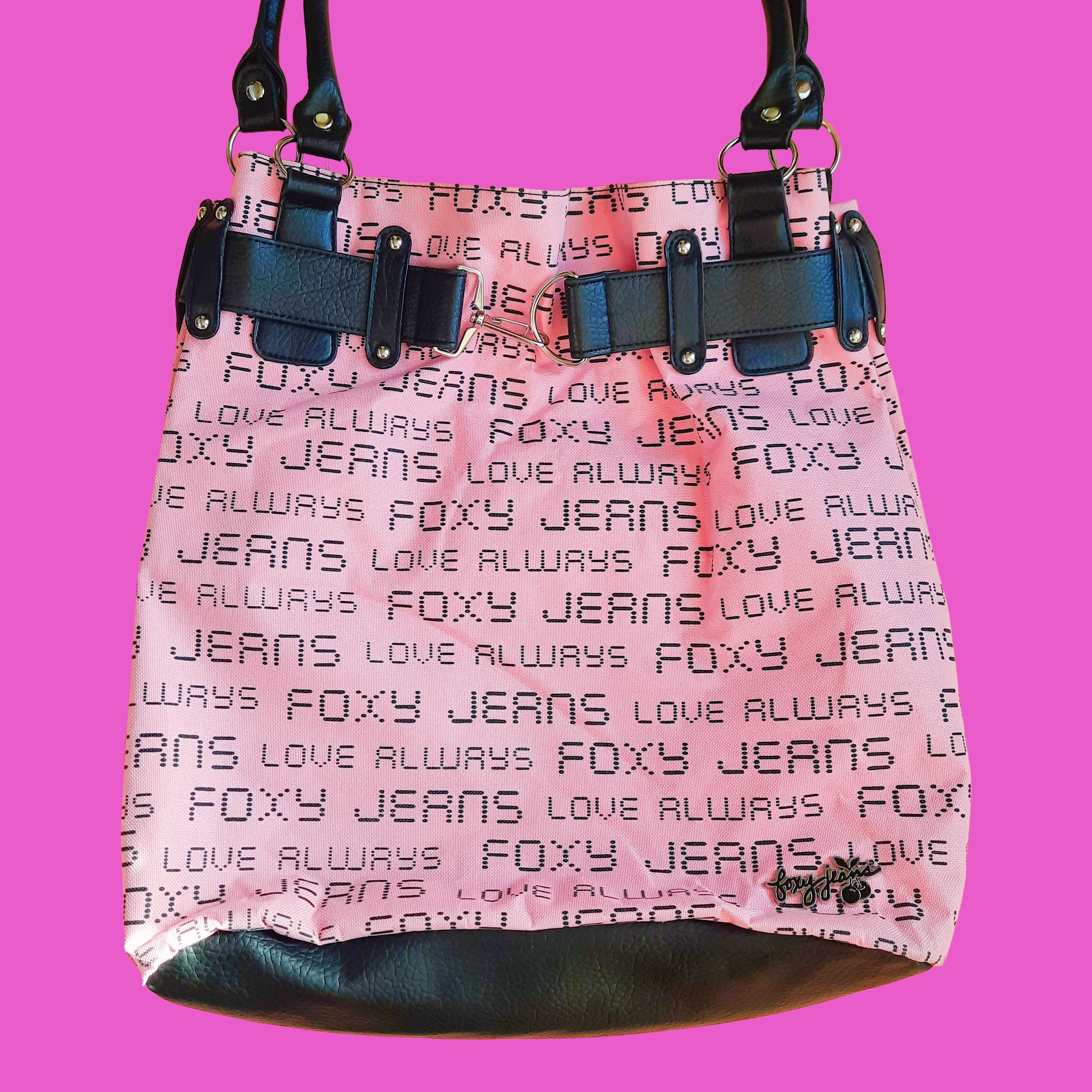 Y2K Foxy Jeans Large Tote Bag Bubblegum Pink Canvas Faux Leather 