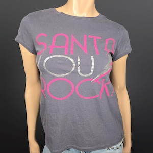 Y2K Christmas T Shirt Santa You Rock Size M Gray cap Sleeve Mcbling Indie Emo