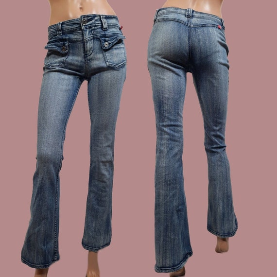 Y2K Bootcut Jeans Mid Rise Bareback Stretch Denim Size 27 Y2K Bootcut Jeans Mid Rise Bareback Stretch Denim Size 27