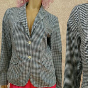 Vintage 90s Y2K Esprit Gingham Check Cotton Blazer Size M Blue White Jacket