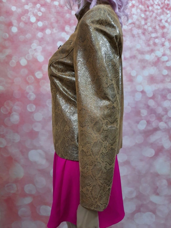 vintage Y2K Metallic Snake Print Leather Jacket W… - image 5
