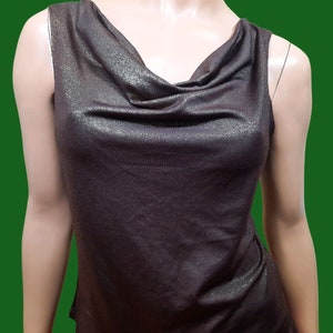 Vintage 90s Y2K Sleeveless Glitter Top Brown Gold Shimmer Cowl Neck Size XL