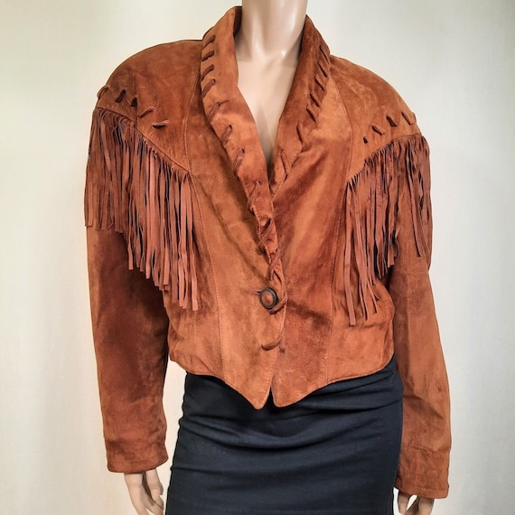 Buy Vintage 90s Fringed Suede Jacket Size M Tan Brown Western Boho 