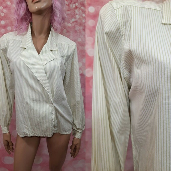 Vintage 90s Liz Claiborne Striped Cotton Blouse Sh