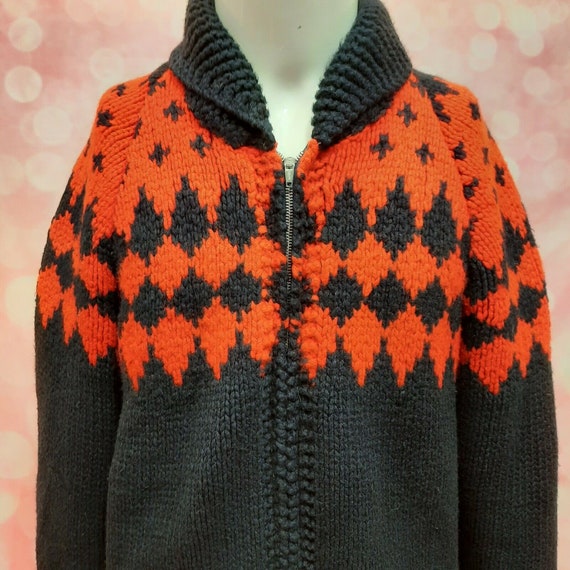 Vintage 50s Cowichan Hand Knit Cardigan Zip Front