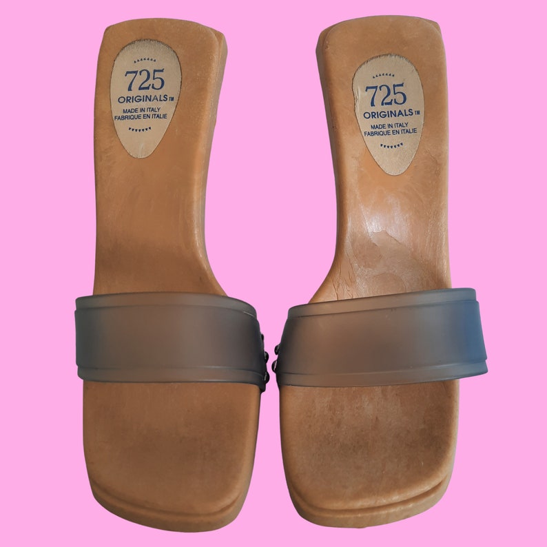 90s Y2K Clear Plastic PVC Mules Faux Wood Transparent Blue Etsy