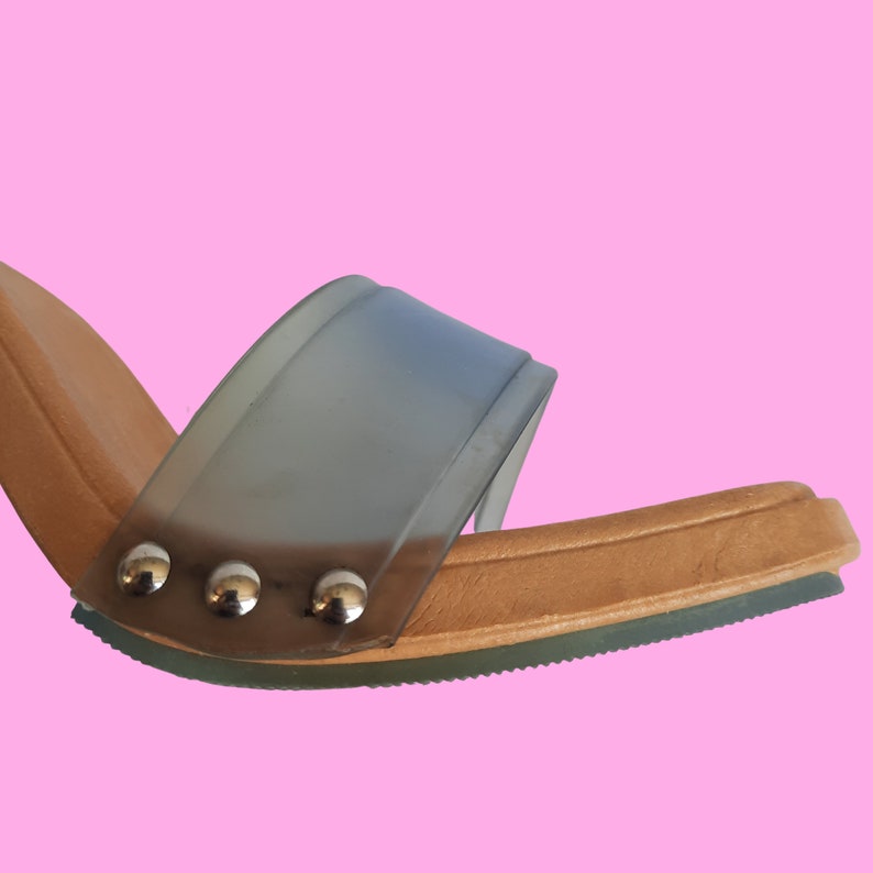 90s Y2K Clear Plastic PVC Mules Faux Wood Transparent Blue Etsy