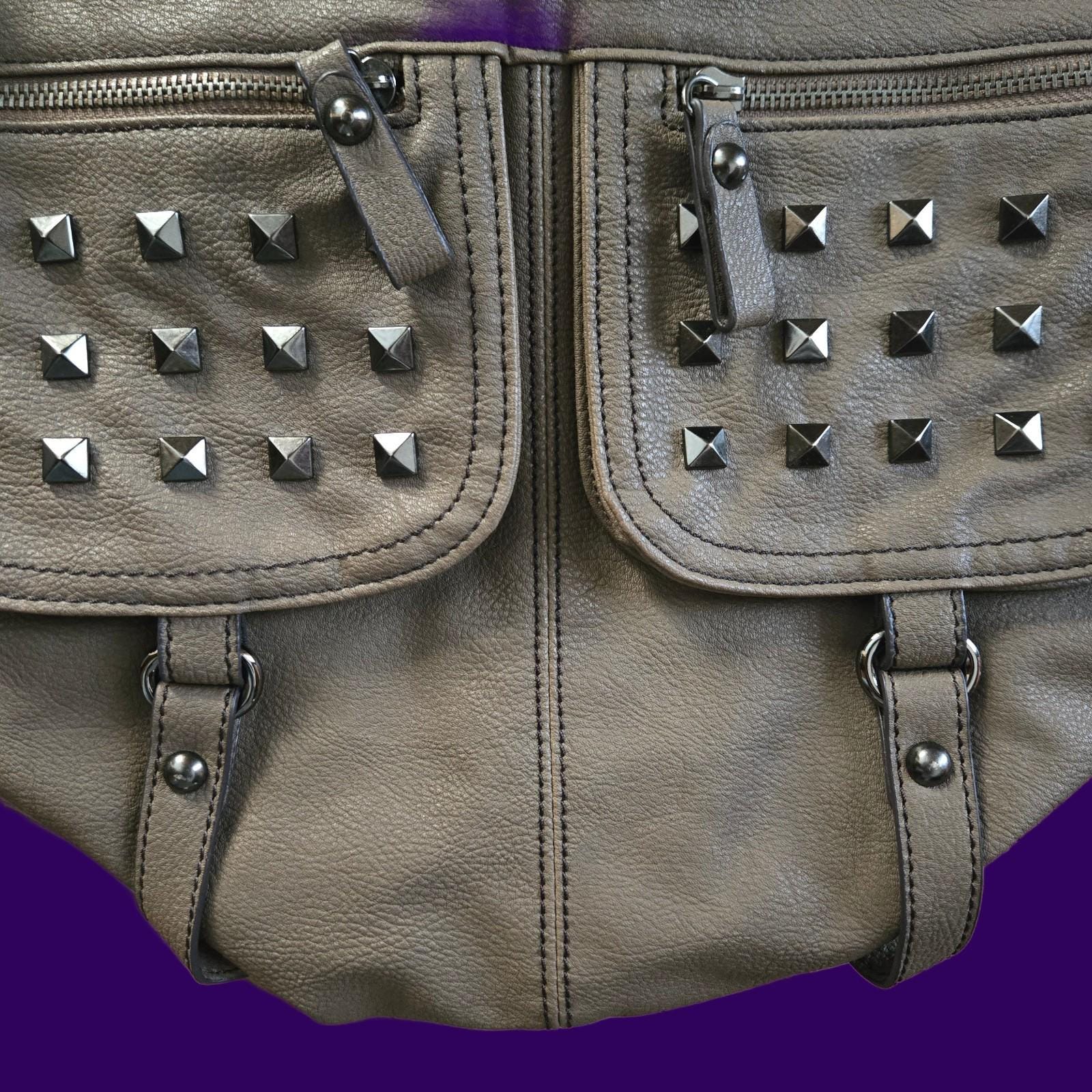 Y2K Aldo Large Crossbody Bag Studded Gray Faux Leather Emo Indie