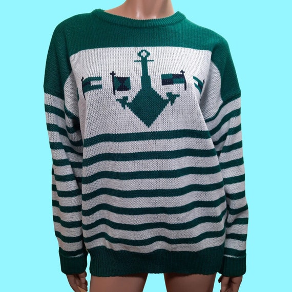 Vintage 80s Nautical Anchor Sweater Womens XL Str… - image 2