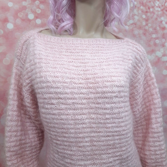 Vintage 80s Hand Knit Mohair Wool Sweater Size M P