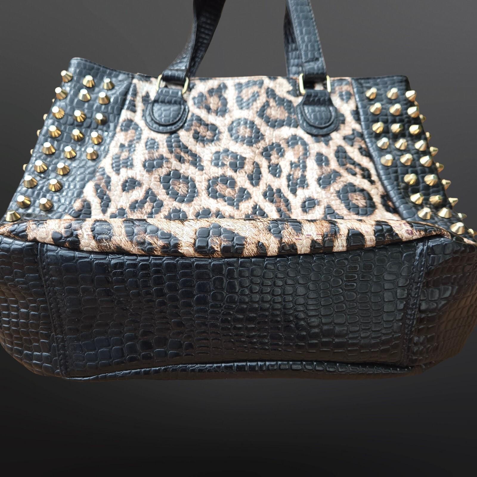 Y2K Leopard Print Studded Handag Mcbling Trashy 2000s Emo Gyaru